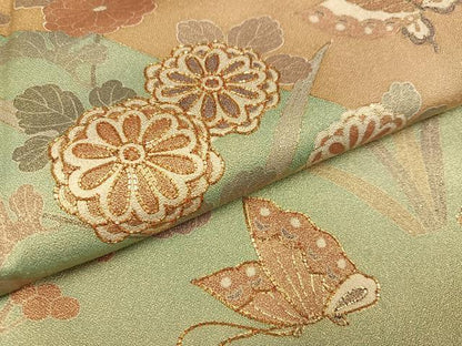平和屋着物●豪華色留袖　駒刺繍　花蝶文　金彩　正絹　逸品　AABC3669ph