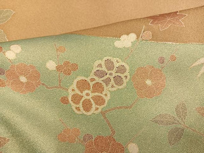 平和屋着物●豪華色留袖　駒刺繍　花蝶文　金彩　正絹　逸品　AABC3669ph