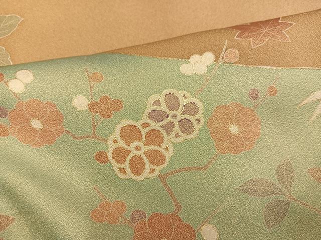 平和屋着物●豪華色留袖　駒刺繍　花蝶文　金彩　正絹　逸品　AABC3669ph