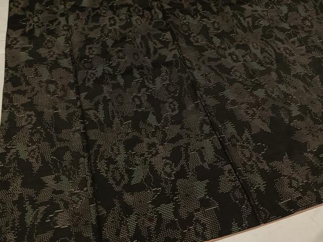 平和屋着物●本場大島紬　草花文　正絹　逸品　AABC3670ph