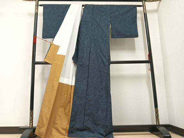 平和屋着物●本場大島紬　一元絣　草花文　正絹　逸品　AABC3672ph