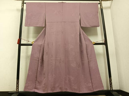 平和屋着物●上質な色無地　御所車地紋　鴇浅葱色　正絹　逸品　AABC3675ph