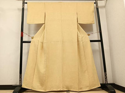 平和屋着物●上質な色無地 草花地紋 蜂蜜色 正絹 逸品 AABC3691ph