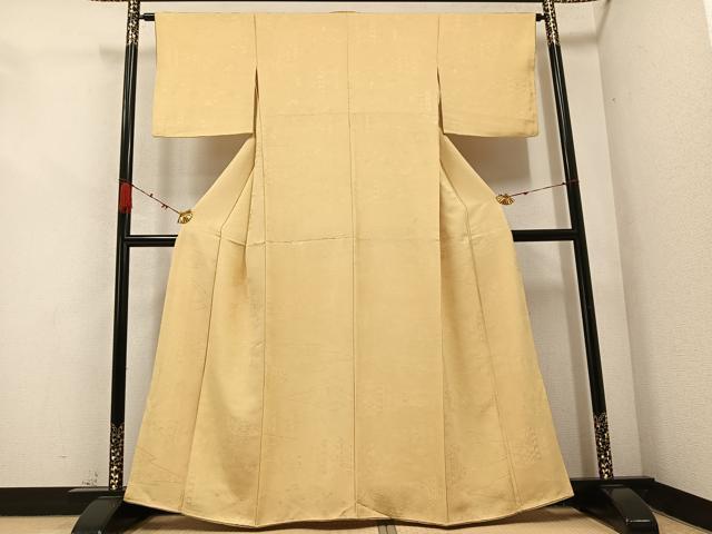 平和屋着物●上質な色無地 草花地紋 蜂蜜色 正絹 逸品 AABC3691ph