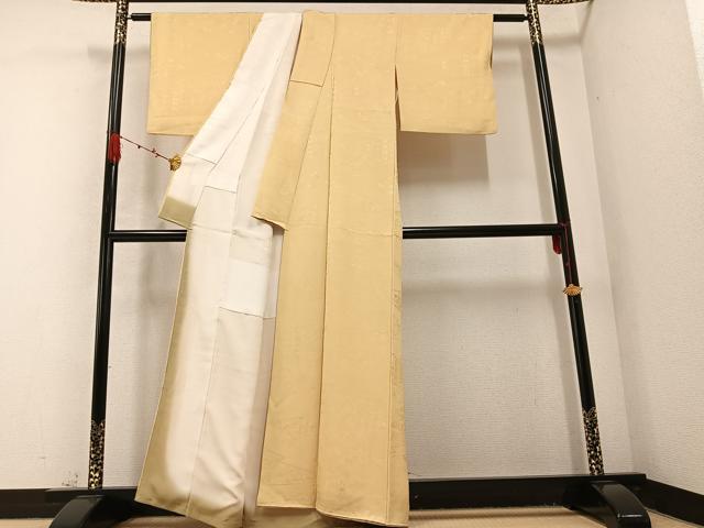 平和屋着物●上質な色無地 草花地紋 蜂蜜色 正絹 逸品 AABC3691ph