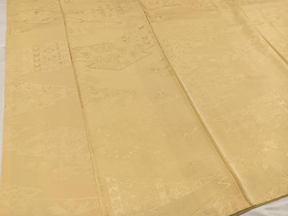 平和屋着物●上質な色無地 草花地紋 蜂蜜色 正絹 逸品 AABC3691ph