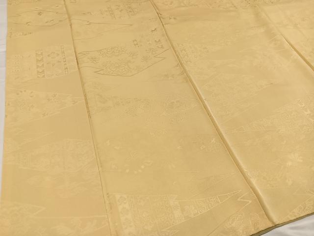 平和屋着物●上質な色無地 草花地紋 蜂蜜色 正絹 逸品 AABC3691ph