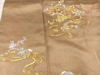 平和屋着物●色留訪問着　佐賀錦　刺繍　松竹梅貝桶文　金銀糸　正絹　逸品　AABC3696ph