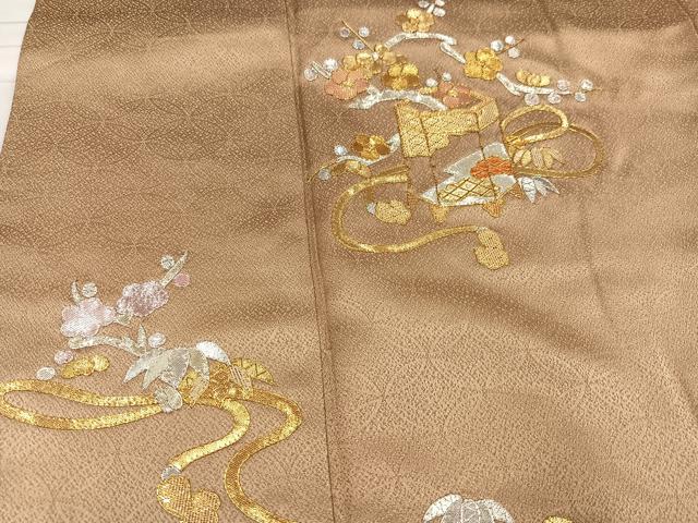 平和屋着物●色留訪問着　佐賀錦　刺繍　松竹梅貝桶文　金銀糸　正絹　逸品　AABC3696ph
