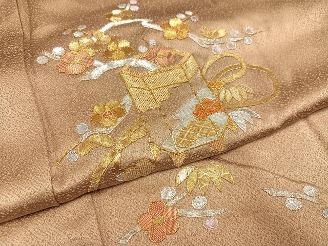 平和屋着物●色留訪問着　佐賀錦　刺繍　松竹梅貝桶文　金銀糸　正絹　逸品　AABC3696ph