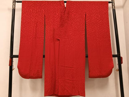 平和屋着物●振袖用長襦袢 無双仕立て 花地紋 茜色 正絹 逸品 AABC3708ph