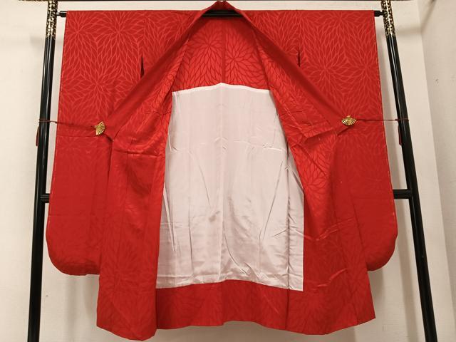 平和屋着物●振袖用長襦袢 無双仕立て 花地紋 茜色 正絹 逸品 AABC3708ph