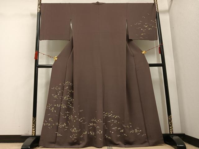 平和屋着物●訪問着 刺繍 草花文 金糸 正絹 逸品 AABC3715ph