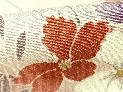 平和屋着物▽訪問着　単衣　草花文　暈し染め　金彩　正絹　逸品　AABC3723fy