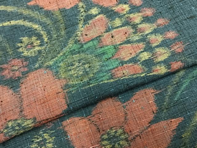 平和屋着物▽上質な紬　単衣　草花文　正絹　逸品　AABC3724fy