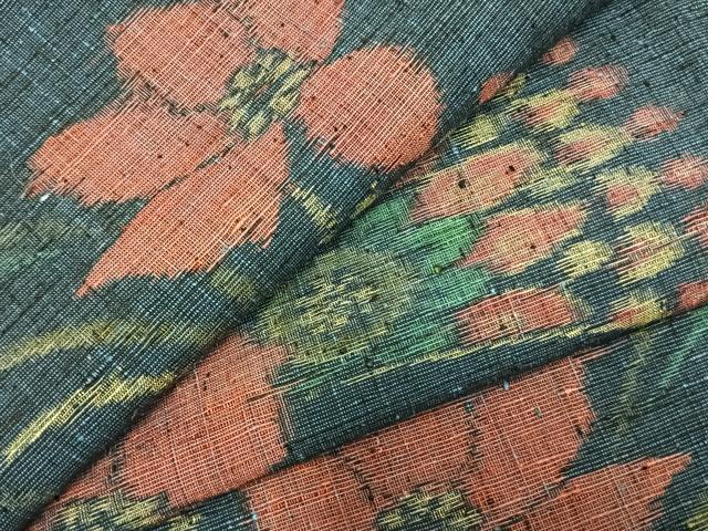 平和屋着物▽上質な紬　単衣　草花文　正絹　逸品　AABC3724fy
