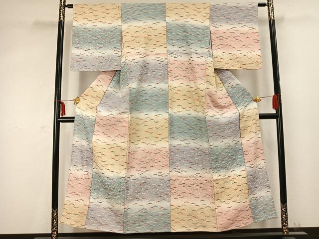 平和屋着物▽上質な小紋 単衣 雪芝文 金彩 正絹 逸品 AABC3725fy