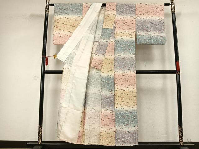 平和屋着物▽上質な小紋 単衣 雪芝文 金彩 正絹 逸品 AABC3725fy