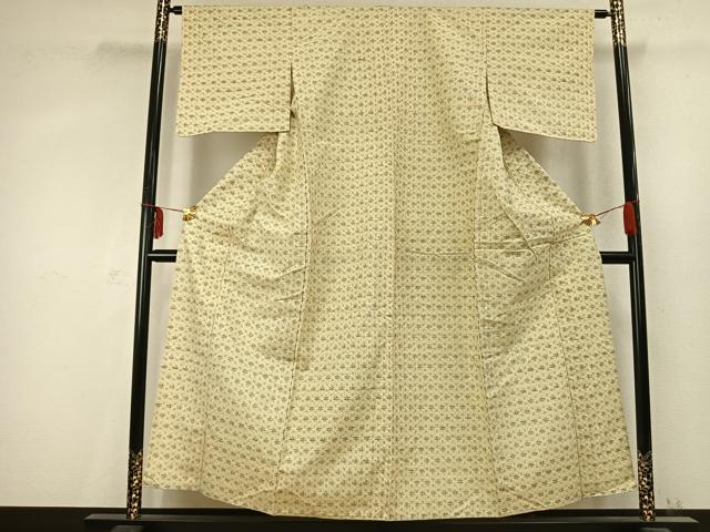 平和屋着物▽上質な紬　単衣　幾何学文様　正絹　逸品　AABC3728fy