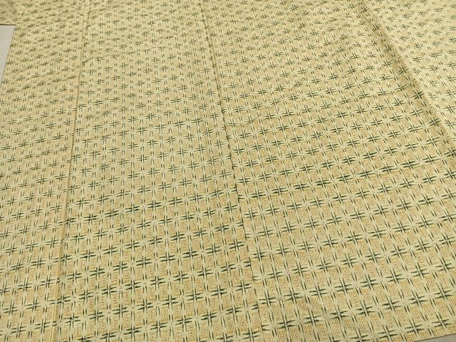 平和屋着物▽上質な紬　単衣　幾何学文様　正絹　逸品　AABC3728fy