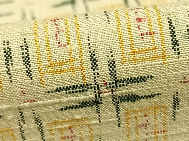 平和屋着物▽上質な紬　単衣　幾何学文様　正絹　逸品　AABC3728fy