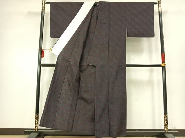 平和屋着物▽上質な紬　単衣　斜縞　正絹　逸品　AABC3729fy
