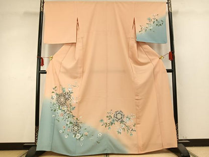 平和屋着物▽訪問着　単衣　吉祥花唐草文　洗える着物　AABC3730fy