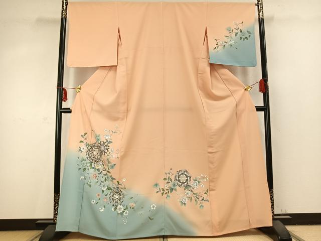 平和屋着物▽訪問着　単衣　吉祥花唐草文　洗える着物　AABC3730fy
