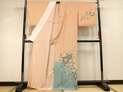 平和屋着物▽訪問着　単衣　吉祥花唐草文　洗える着物　AABC3730fy