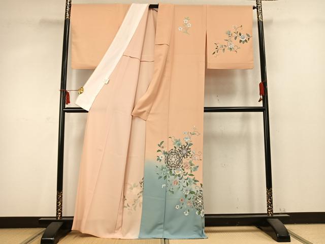 平和屋着物▽訪問着　単衣　吉祥花唐草文　洗える着物　AABC3730fy