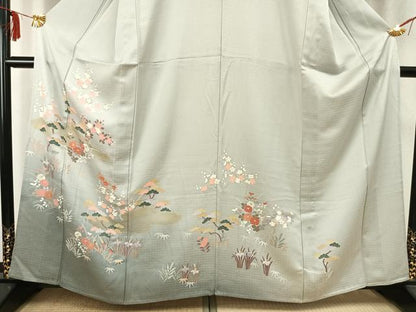 平和屋着物▽訪問着　単衣　雲取り草花文　金銀彩　正絹　逸品　AABC3732fy
