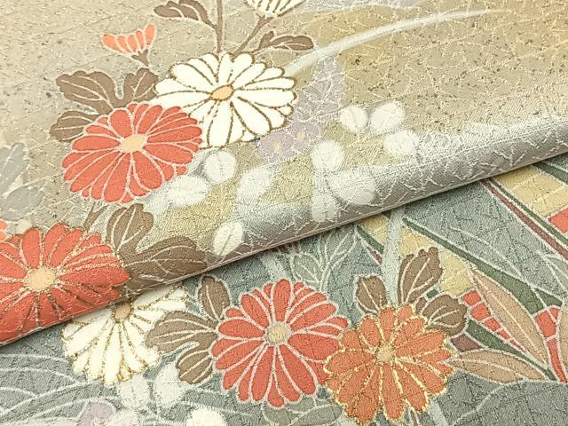 平和屋着物▽訪問着　単衣　雲取り草花文　金銀彩　正絹　逸品　AABC3732fy