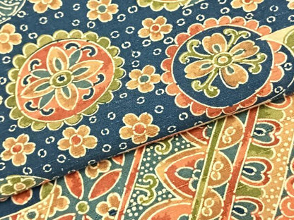 平和屋着物▽上質な小紋 単衣 紬地 型染め 草花文 正絹 逸品 AABC3733fy