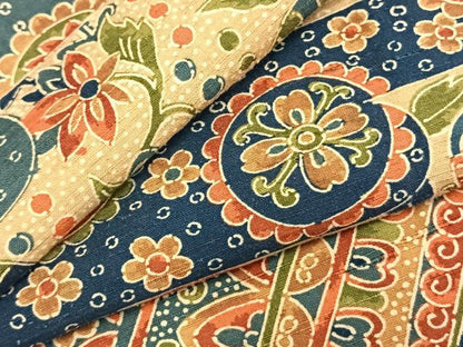 平和屋着物▽上質な小紋 単衣 紬地 型染め 草花文 正絹 逸品 AABC3733fy