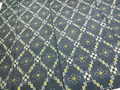 平和屋着物▽上質な紬 単衣 幾何学花文 正絹 逸品 AABC3735fy