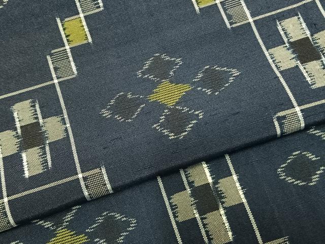 平和屋着物▽上質な紬 単衣 幾何学花文 正絹 逸品 AABC3735fy