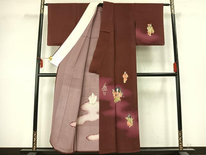 平和屋着物▽訪問着　単衣　雲取り人物文　正絹　逸品　未使用　AABC3736fy