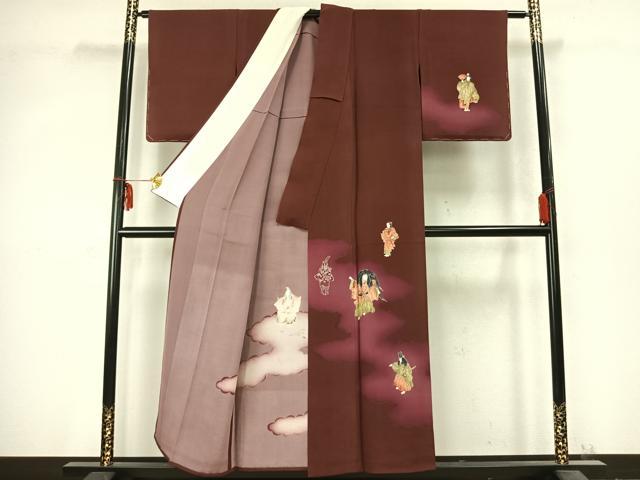 平和屋着物▽訪問着　単衣　雲取り人物文　正絹　逸品　未使用　AABC3736fy