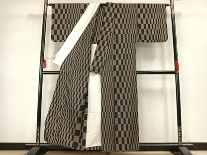 平和屋着物▽本場大島紬 単衣 7マルキ 色紙文 正絹 逸品 AABC3737fy