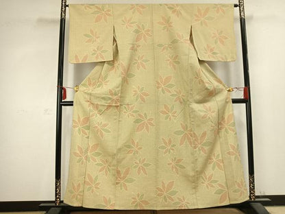 平和屋着物▽本塩沢 単衣 舞葉文 正絹 逸品 AABC3738fy