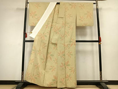 平和屋着物▽本塩沢 単衣 舞葉文 正絹 逸品 AABC3738fy