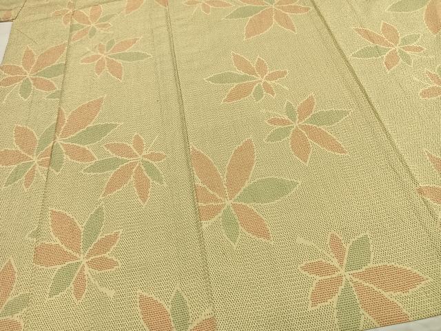 平和屋着物▽本塩沢 単衣 舞葉文 正絹 逸品 AABC3738fy