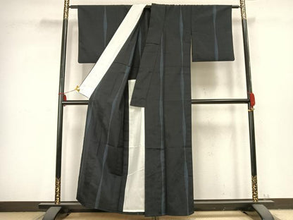 平和屋着物▽塩沢亀甲絣 単衣 110亀甲 幾何学文様 反端付き 正絹 逸品 AABC3739fy