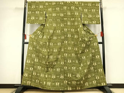 平和屋着物▽上質な紬 単衣 遠州椿 三越扱い 正絹 逸品 AABC3741fy