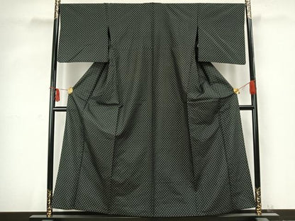 平和屋着物▽上質な紬 単衣 十字絣 黒地 正絹 逸品 AABC3742fy
