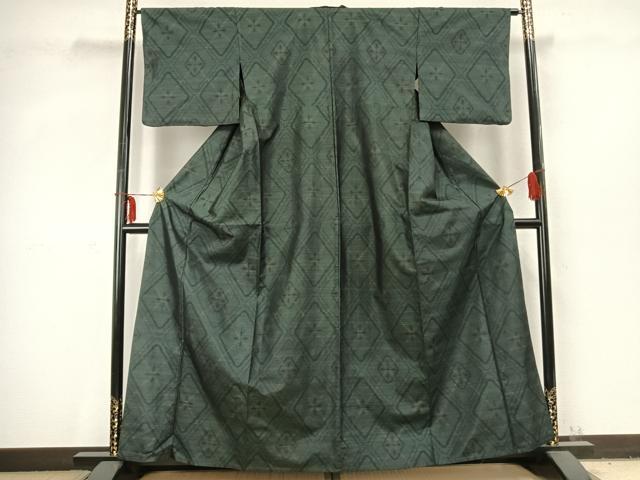 平和屋着物▽本場大島紬 単衣 幾何学文様 正絹 逸品 AABC3748fy