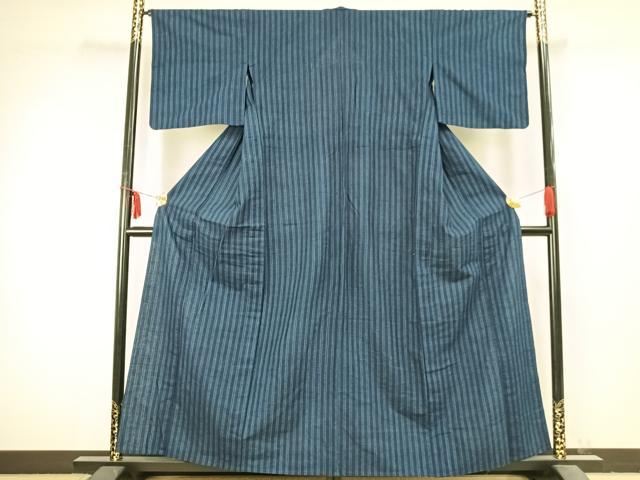 平和屋着物▽上質な紬 単衣 縞 正絹 逸品 AABC3749fy