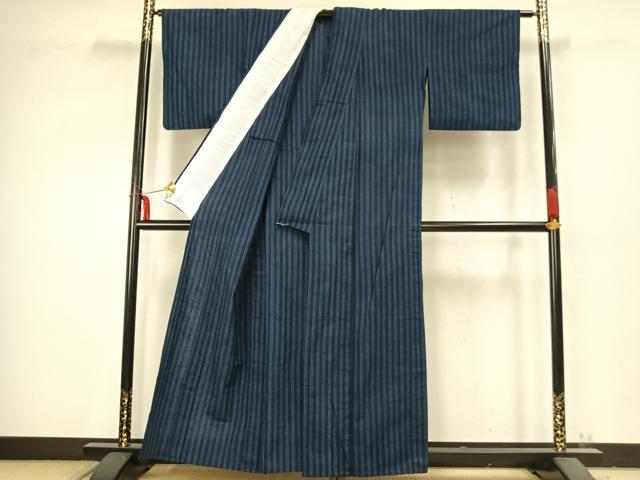平和屋着物▽上質な紬 単衣 縞 正絹 逸品 AABC3749fy