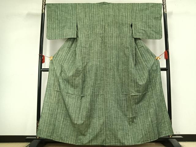 平和屋着物▽上質な紬 単衣 縞 正絹 逸品 AABC3751fy
