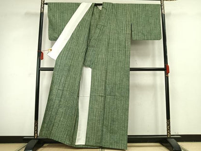 平和屋着物▽上質な紬 単衣 縞 正絹 逸品 AABC3751fy